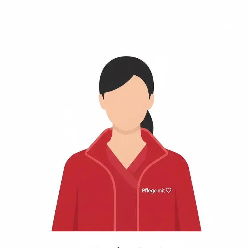 Illustration einer Pflegekraft in der roten Dienstkleidung von Pflege mit Herz.